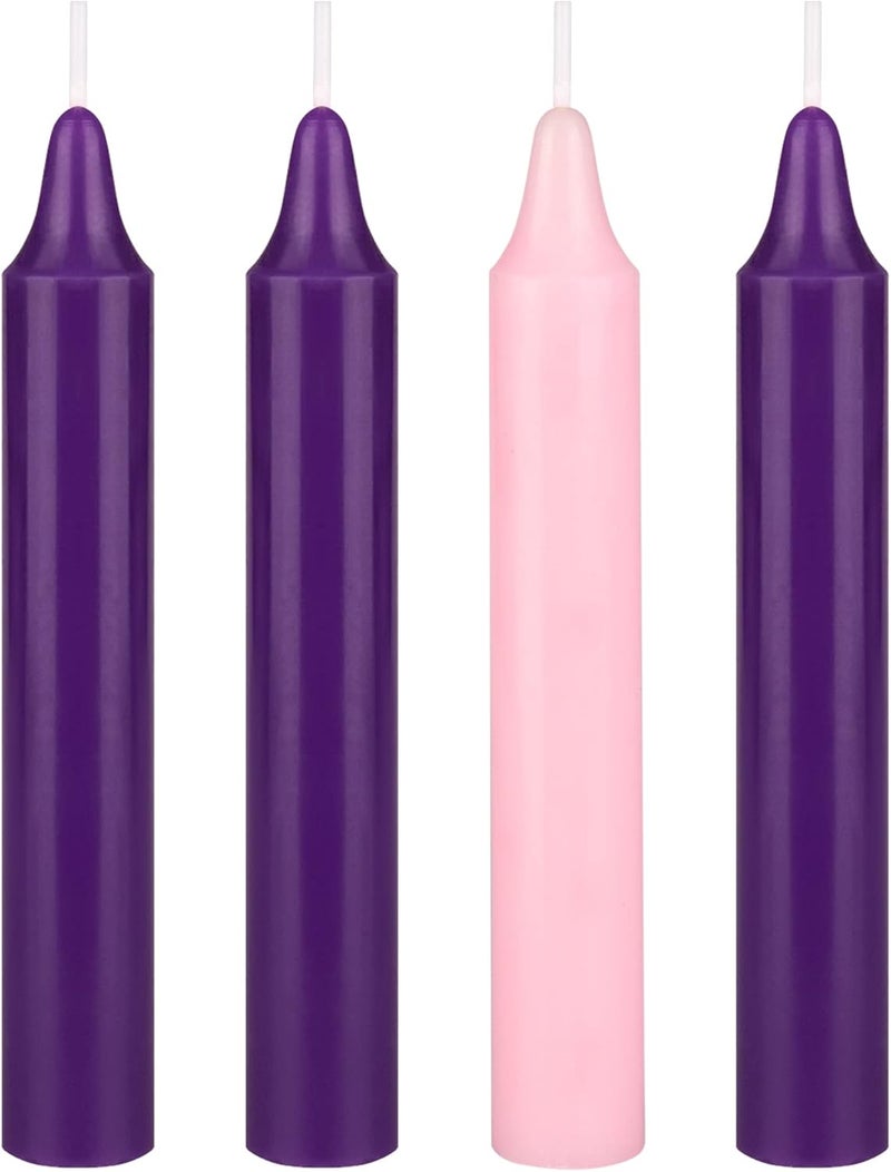 Mega Candles 4 pcs Unscented Christmas Advent Candles Set, Hand Poured Premium Wax Taper Candle 5 Inch x 3/4 Inch, Holidays, Occasions, Events, Festivities, Devotional, Church, Wreath, Party, Gifts - Image 1